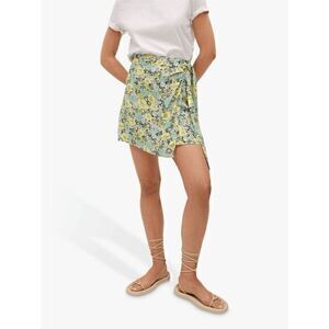 Mango MNG Womens Teal Yellow Tied Flowy Floral Mini Skirt Size Small